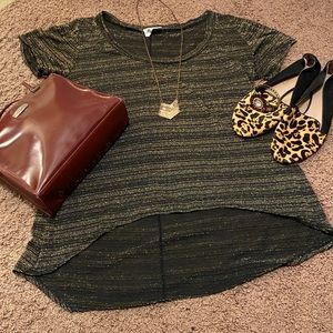 Asymmetric Black and Gold Knit Top